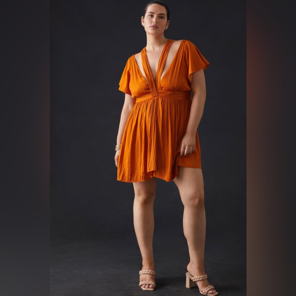 Anthropologie Deep V-Neck Vibrant Mini Dress - Picture 11 of 16